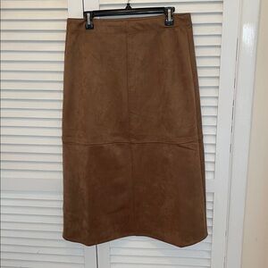 NWT Max studio Chocolate Brown faux suede Aline stretch Skirt size L
